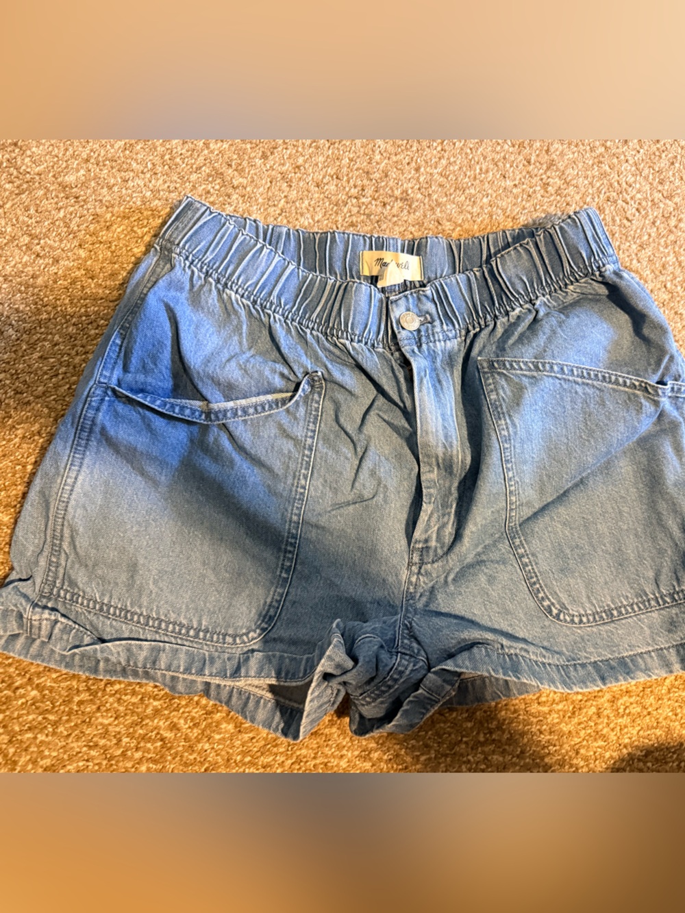 Madewell Light Blue Elastic-Waist Denim Shorts